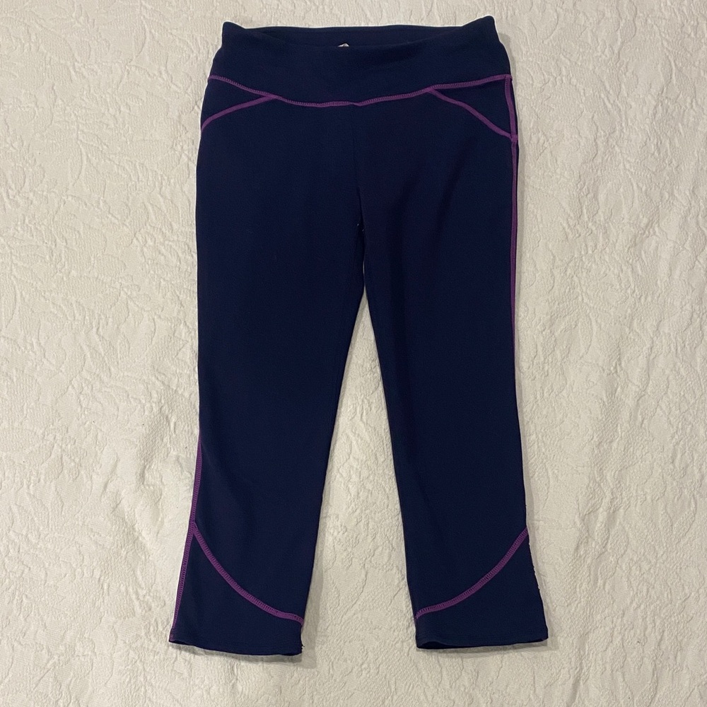 Fabletics Navy Capris with Purple Accents